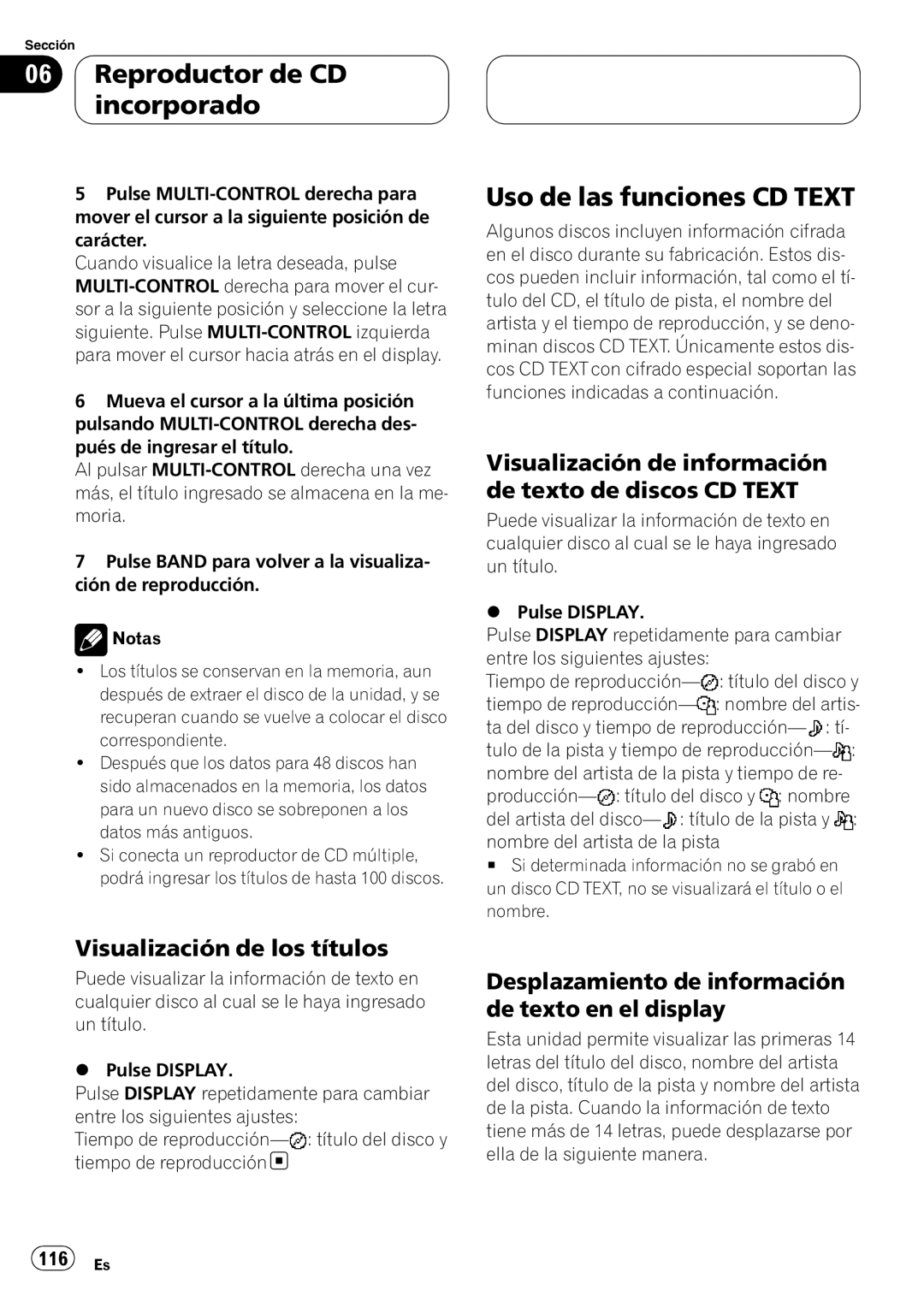 Pioneer DEH-P88RS operation manual Uso de las funciones CD Text, Visualización de los títulos 