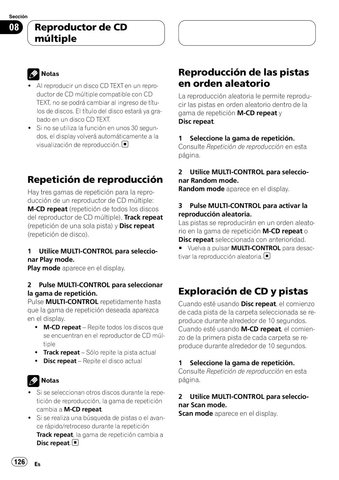 Pioneer DEH-P88RS operation manual Reproductor de CD múltiple, Exploración de CD y pistas 