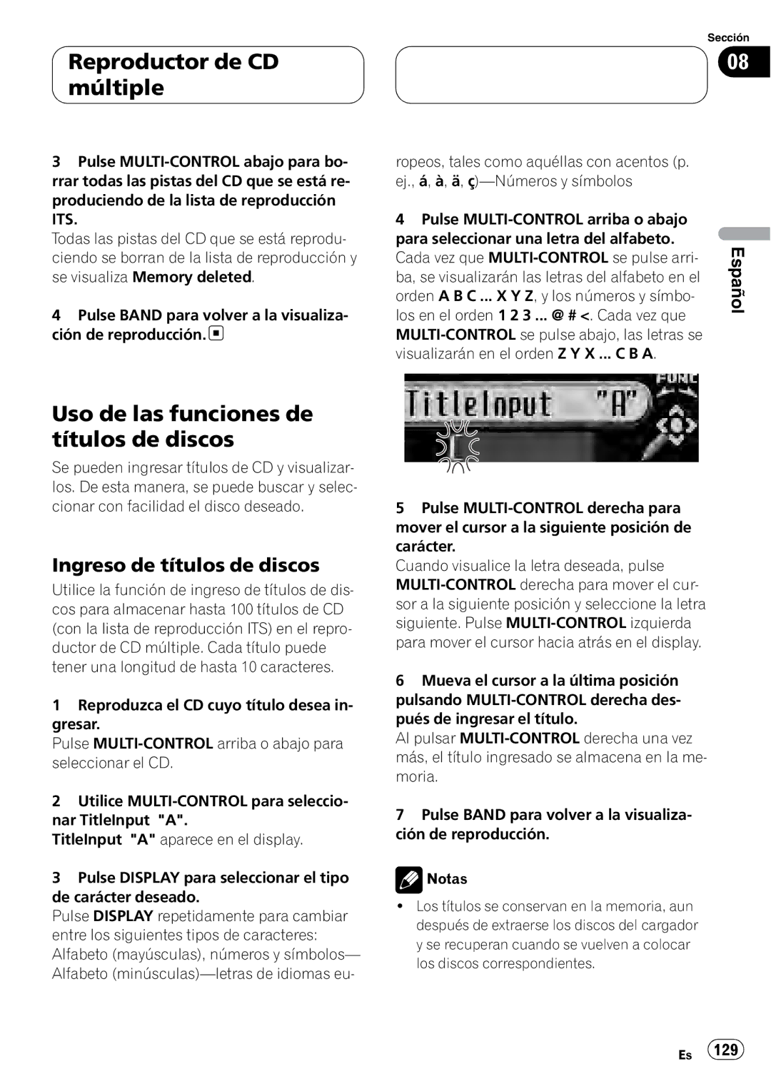 Pioneer DEH-P88RS operation manual Cada vez que MULTI-CONTROL se pulse arri 