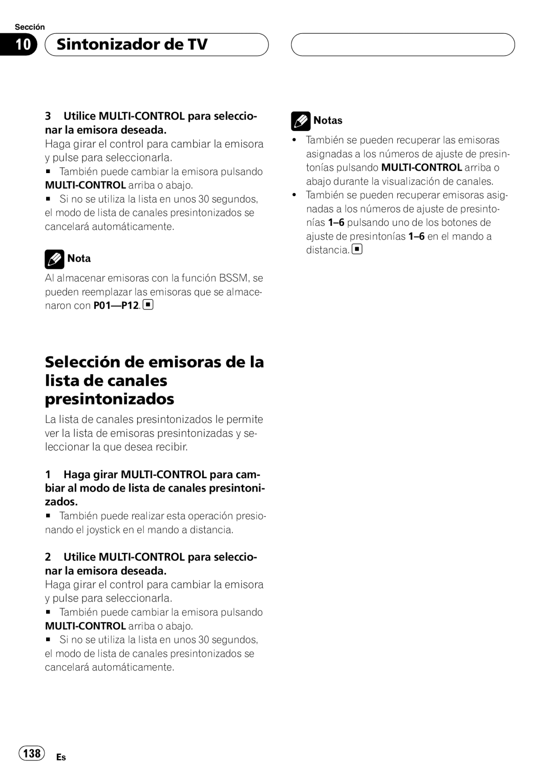 Pioneer DEH-P88RS operation manual Sintonizador de TV, Selección de emisoras de la lista de canales presintonizados 