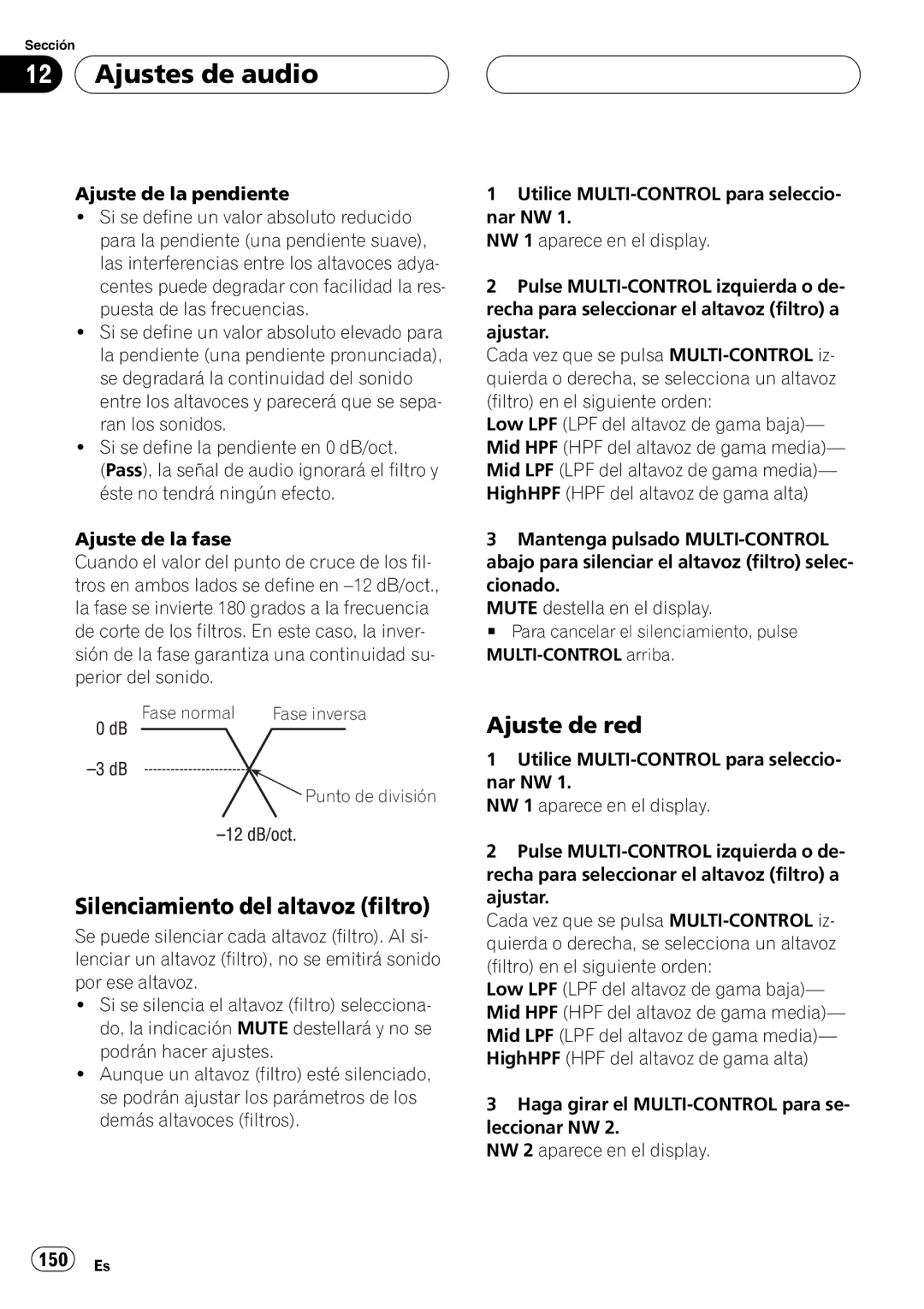 Pioneer DEH-P88RS operation manual Silenciamiento del altavoz filtro, Ajuste de red 