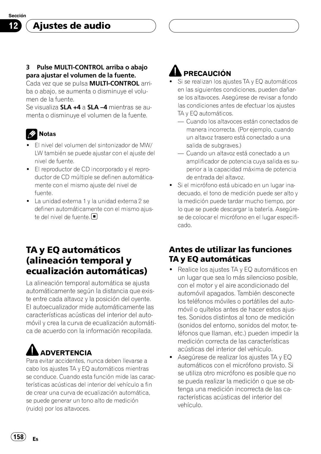 Pioneer DEH-P88RS operation manual Antes de utilizar las funciones TA y EQ automáticas 