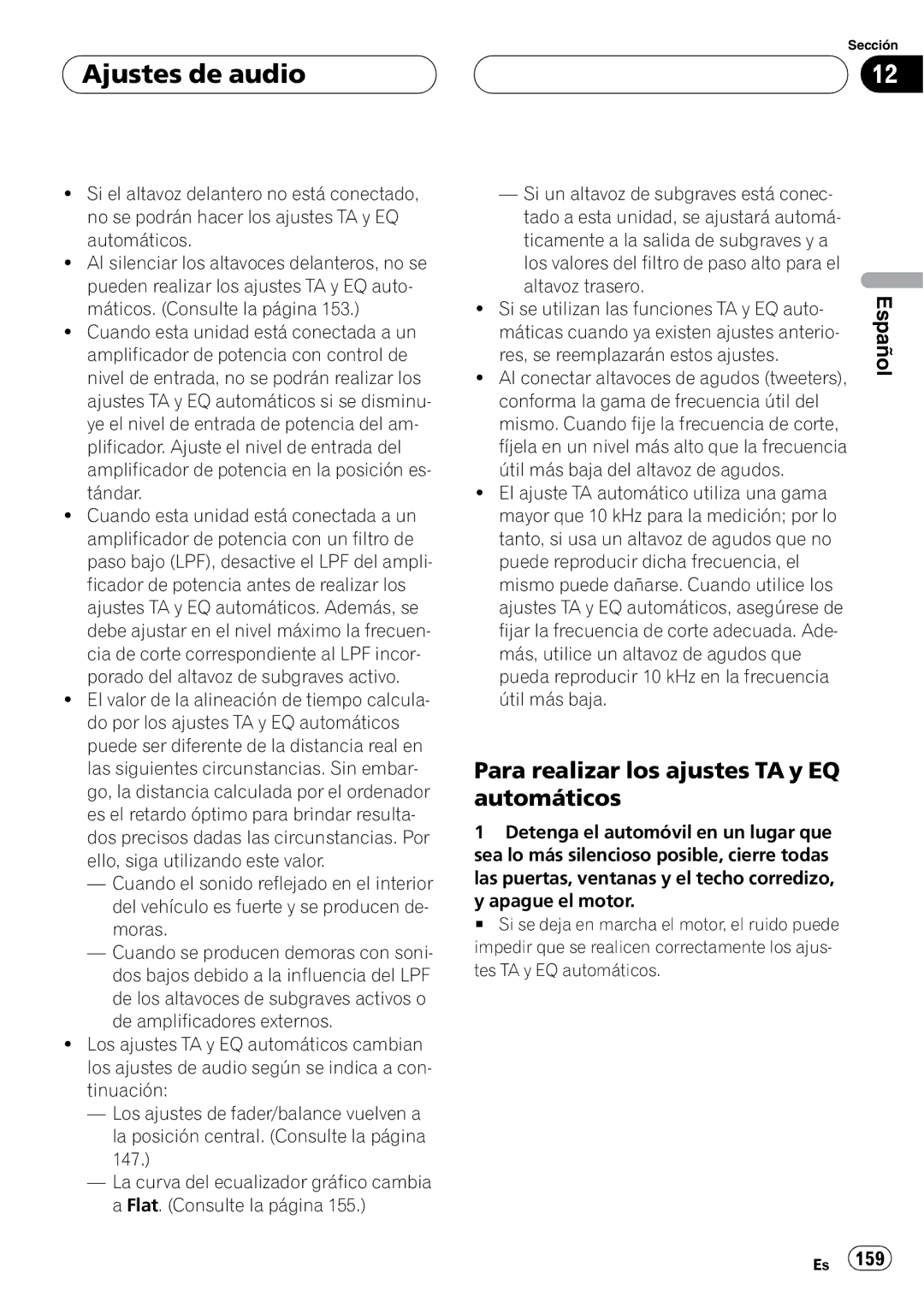 Pioneer DEH-P88RS operation manual Para realizar los ajustes TA y EQ automáticos 