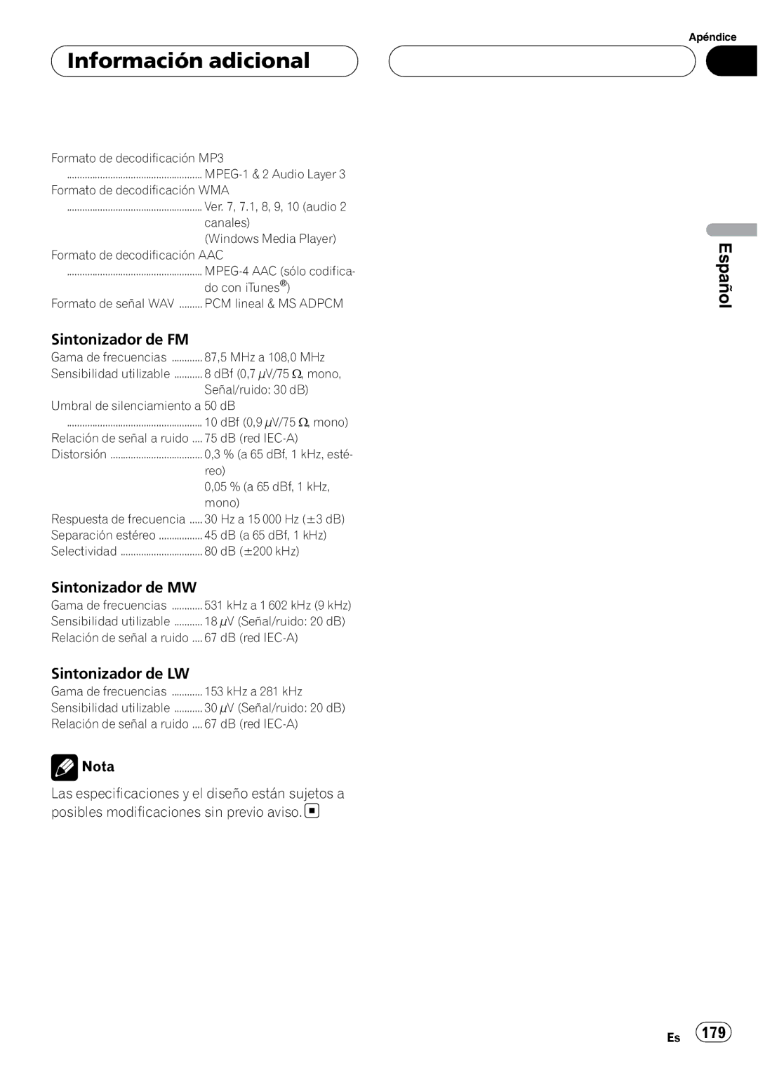 Pioneer DEH-P88RS operation manual Sintonizador de FM 