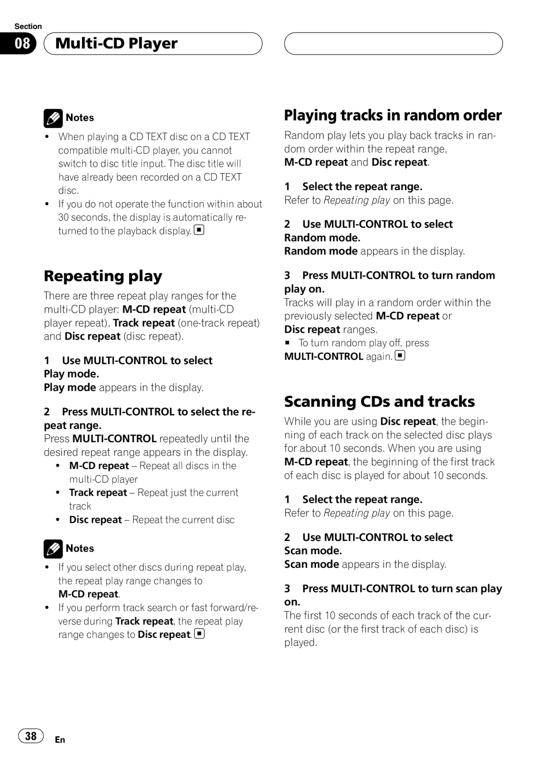 Pioneer DEH-P88RS operation manual Repeating play, Scanning CDs and tracks 