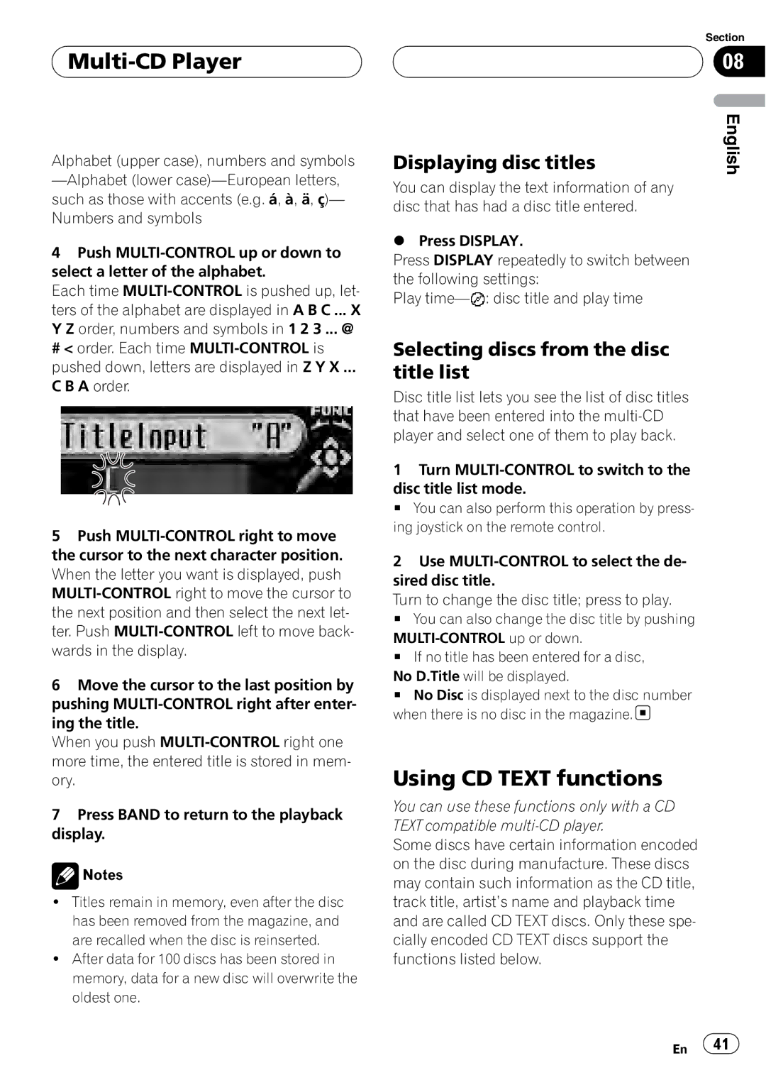 Pioneer DEH-P88RS operation manual Displaying disc titles, Selecting discs from the disc title list 