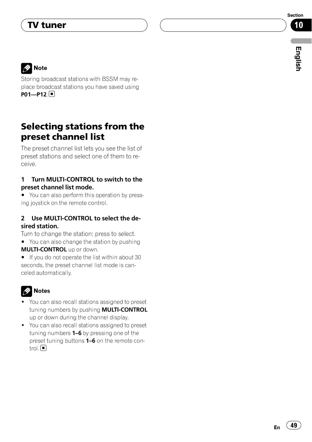 Pioneer DEH-P88RS operation manual TV tuner, Selecting stations from the preset channel list 