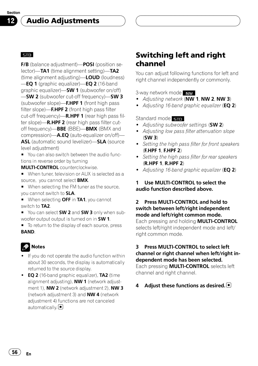 Pioneer DEH-P88RS operation manual Switching left and right channel 