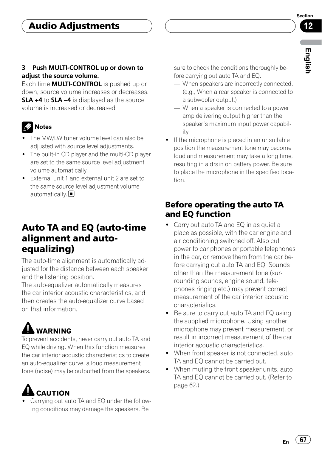 Pioneer DEH-P88RS Auto TA and EQ auto-time alignment and auto- equalizing, Before operating the auto TA and EQ function 