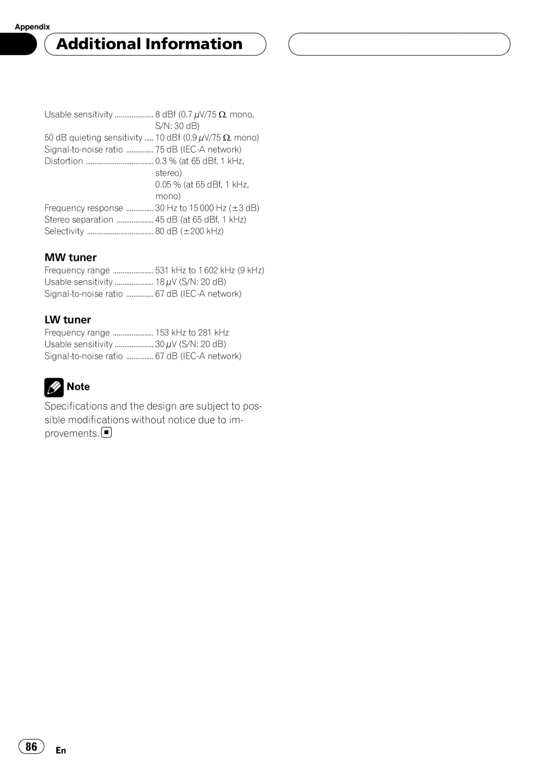 Pioneer DEH-P88RS operation manual MW tuner 