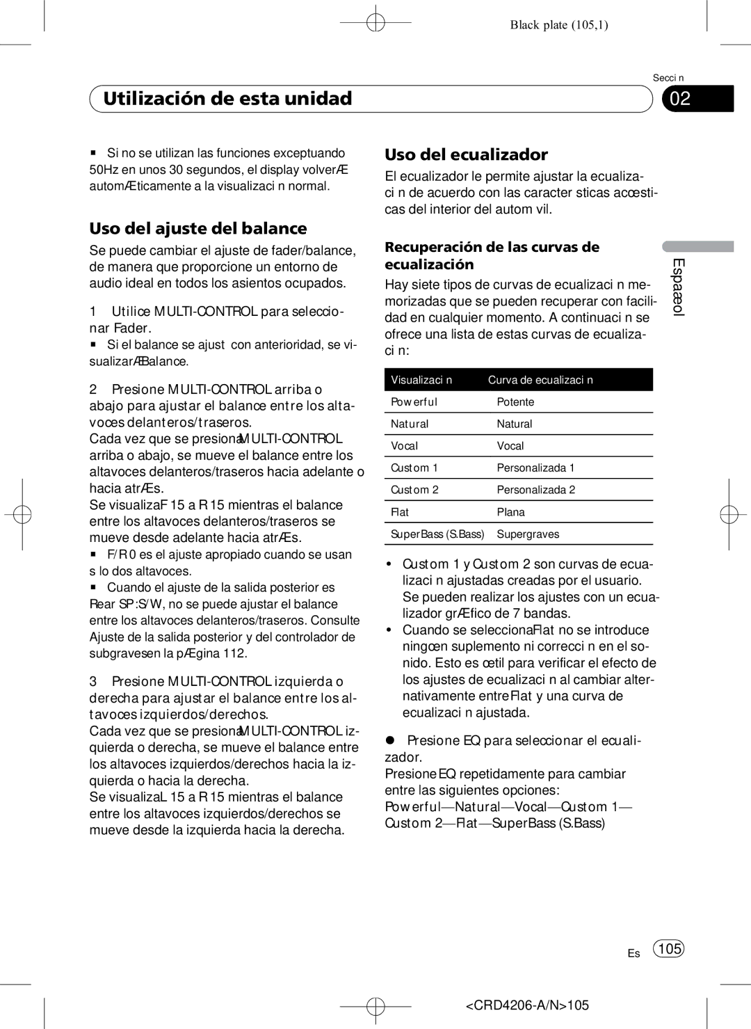 Pioneer DEH-P8950BT Uso del ecualizador, Uso del ajuste del balance, Recuperación de las curvas de ecualización 