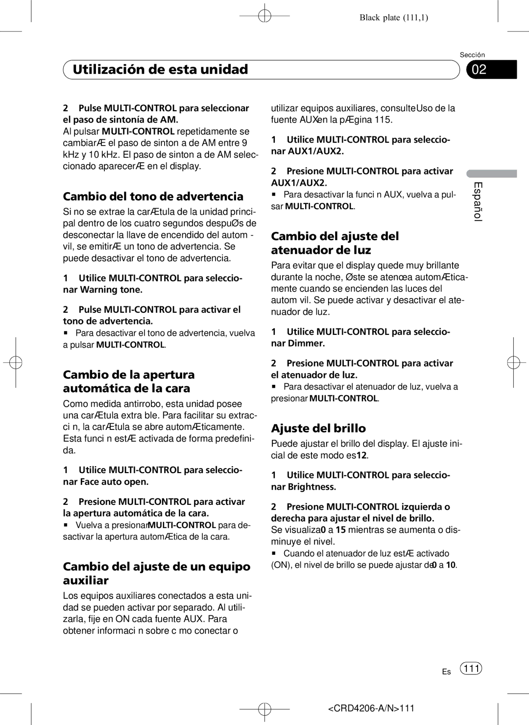 Pioneer DEH-P8950BT Cambio del tono de advertencia, Cambio del ajuste del atenuador de luz, Ajuste del brillo 