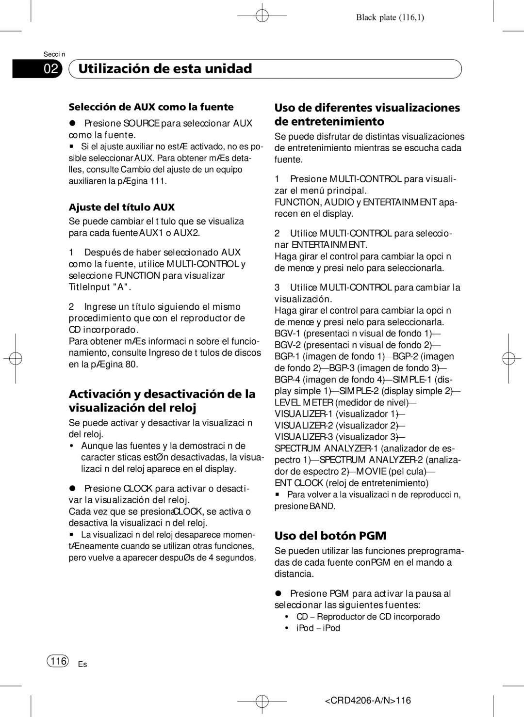 Pioneer DEH-P8950BT operation manual Activación y desactivación de la visualización del reloj, Uso del botón PGM 