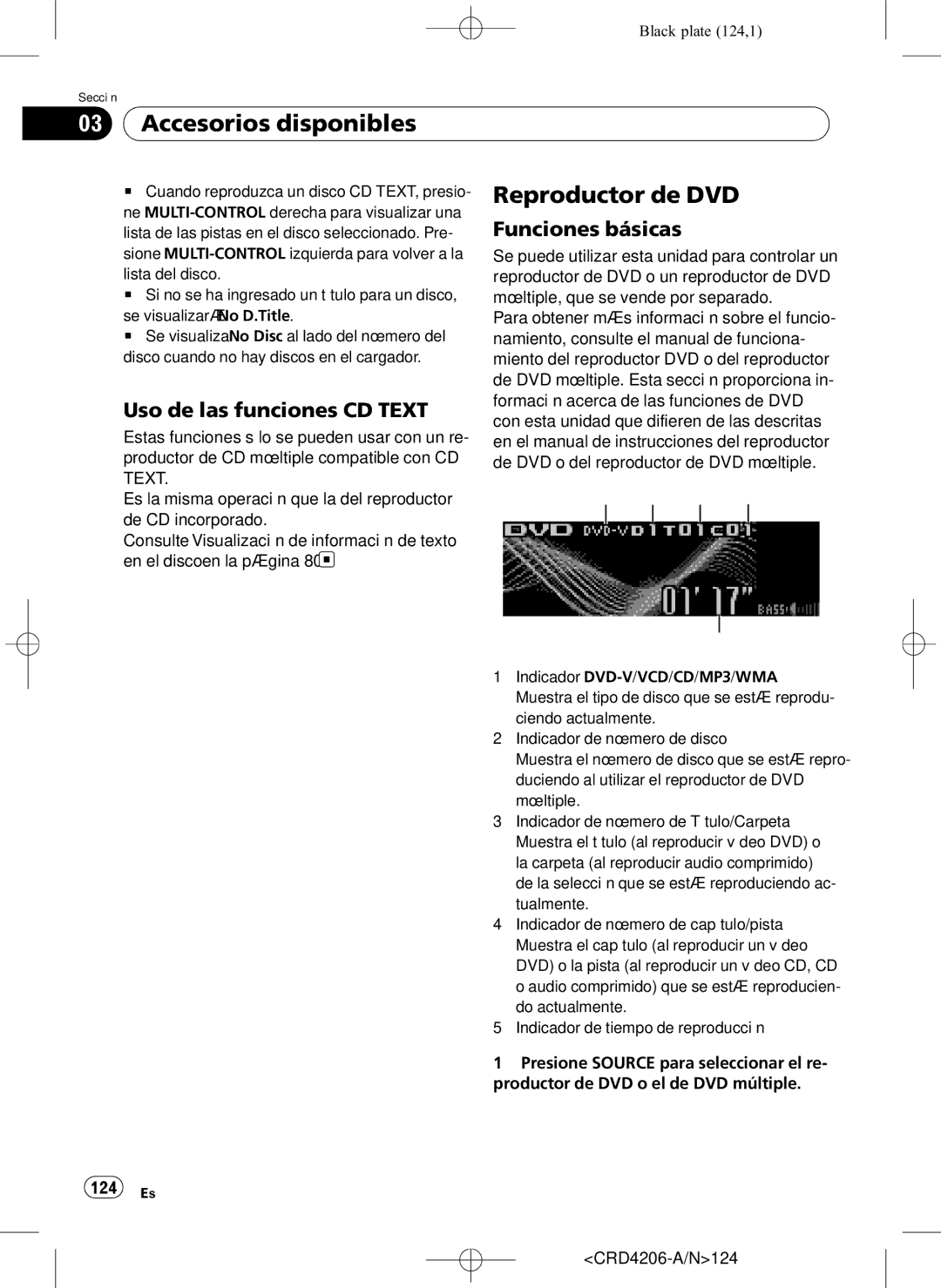 Pioneer DEH-P8950BT operation manual Reproductor de DVD, Uso de las funciones CD Text, 124 Es 