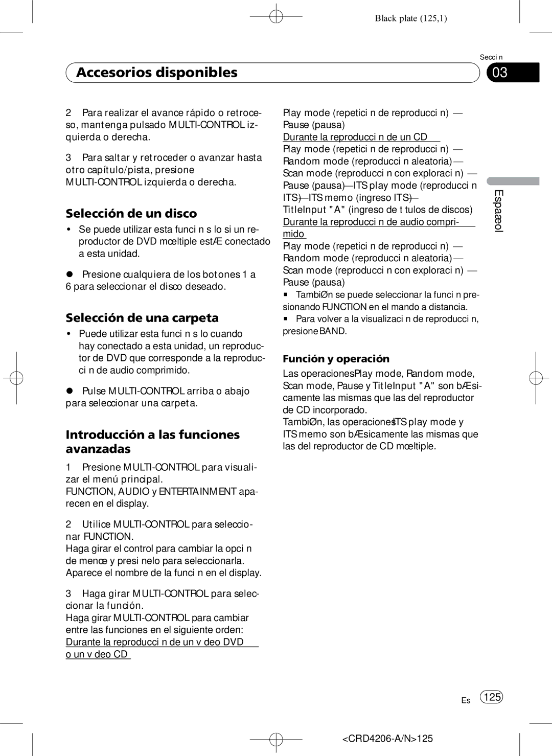 Pioneer DEH-P8950BT operation manual Selección de un disco, Selección de una carpeta, CRD4206-A/N125 