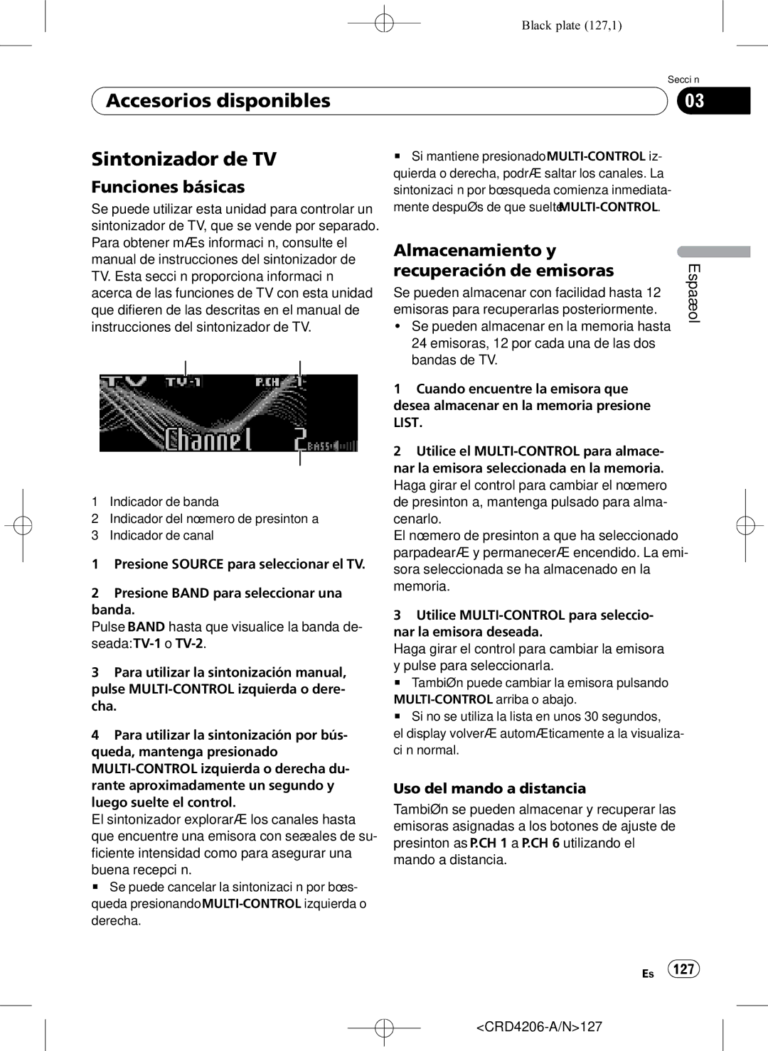 Pioneer DEH-P8950BT operation manual Accesorios disponibles Sintonizador de TV, Recuperación de emisoras, 127 