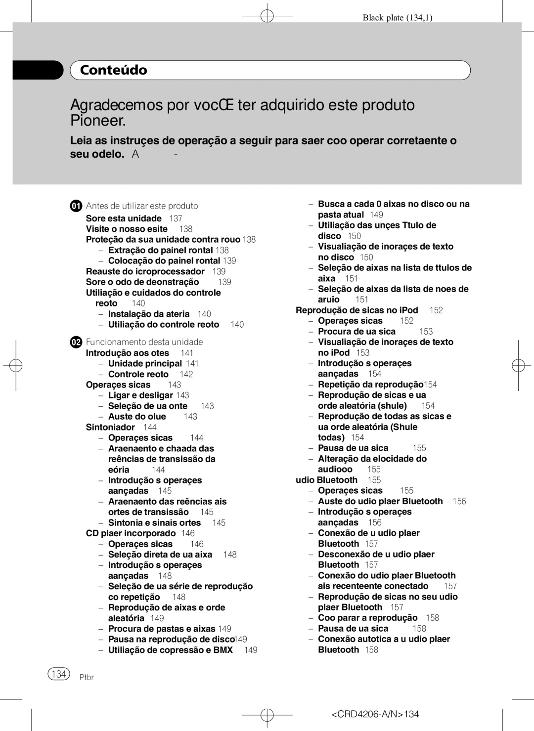 Pioneer DEH-P8950BT operation manual Conteúdo, 139, Reajuste do microprocessador, Seleção de uma fonte, 143 