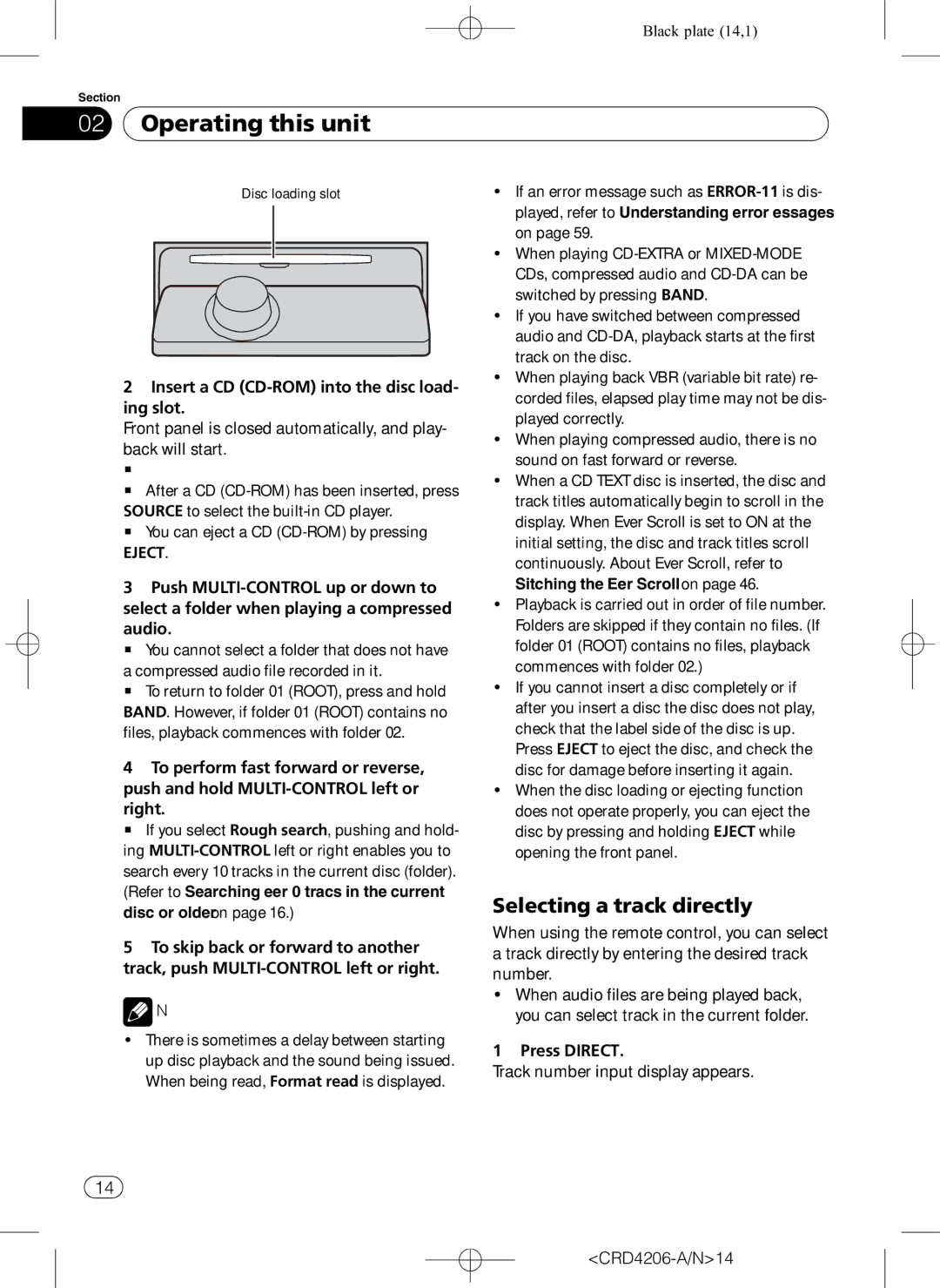 Pioneer DEH-P8950BT operation manual Selecting a track directly, Eject, CRD4206-A/N14 