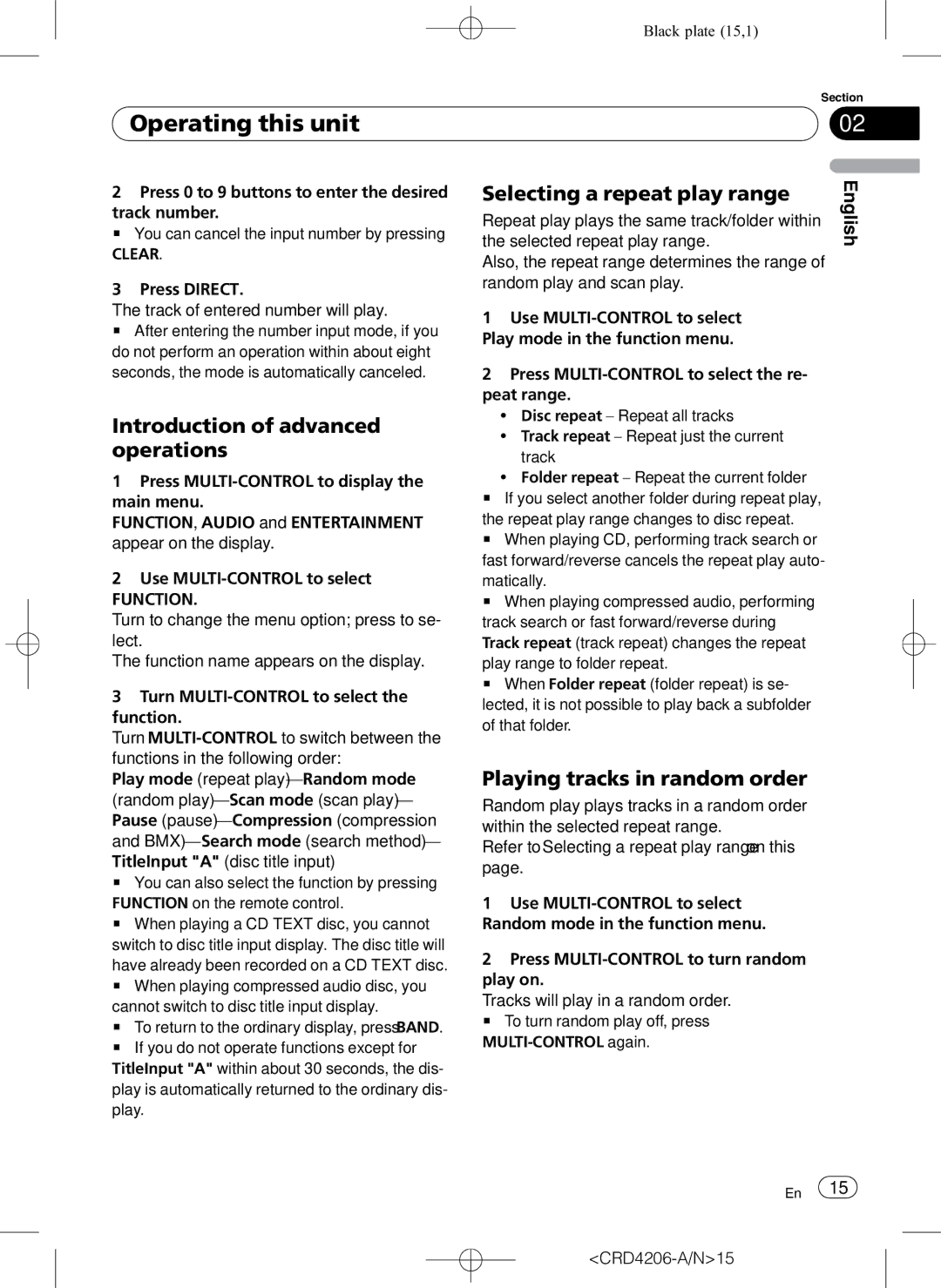 Pioneer DEH-P8950BT operation manual Selecting a repeat play range, Playing tracks in random order, Clear 