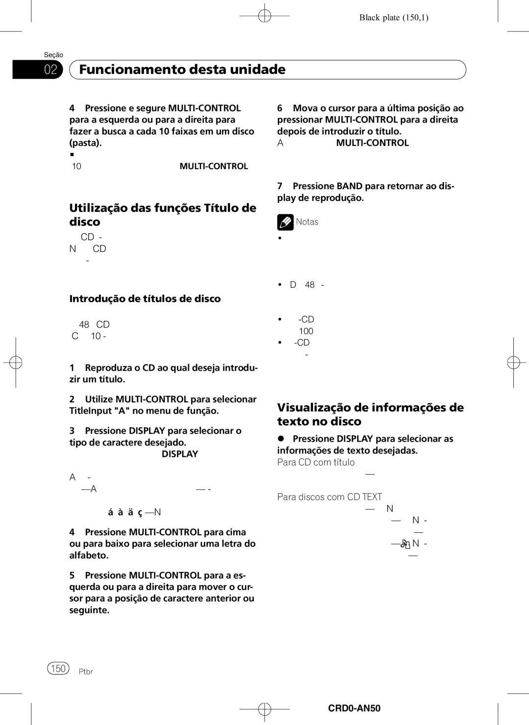 Pioneer DEH-P8950BT Utilização das funções Título de disco, Visualização de informações de texto no disco, CRD4206-A/N150 