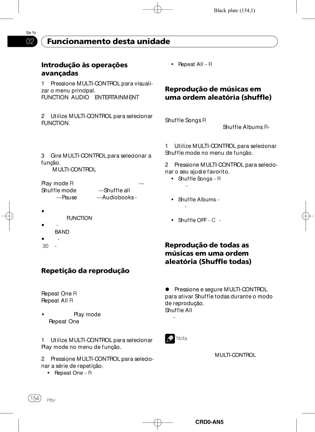 Pioneer DEH-P8950BT operation manual Reprodução de músicas em uma ordem aleatória shuffle, CRD4206-A/N154 