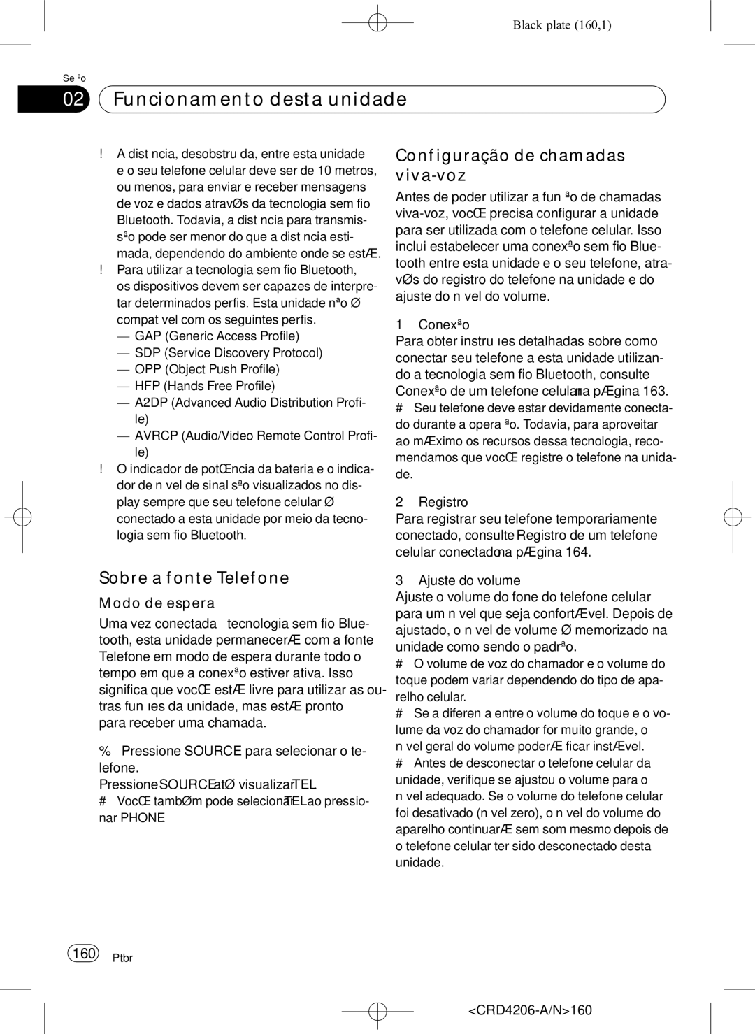 Pioneer DEH-P8950BT operation manual Sobre a fonte Telefone, Configuração de chamadas viva-voz, CRD4206-A/N160 