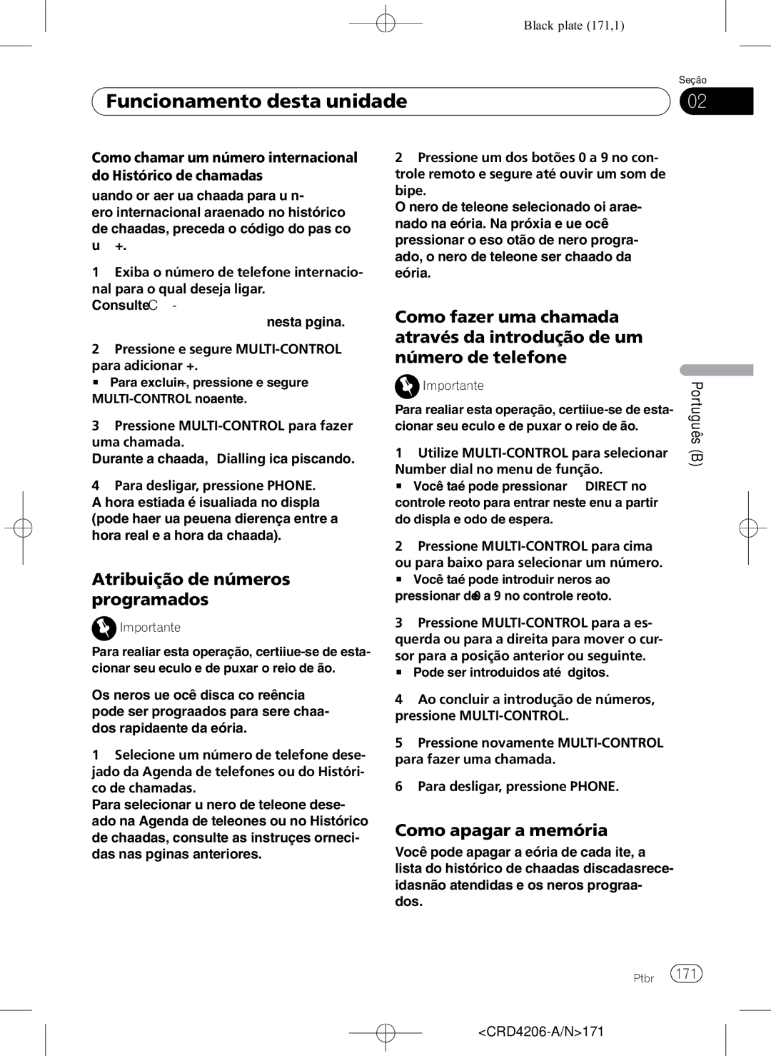 Pioneer DEH-P8950BT operation manual Atribuição de números programados, Como apagar a memória, CRD4206-A/N171 