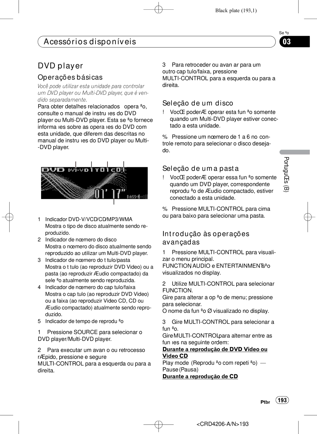 Pioneer DEH-P8950BT operation manual Acessórios disponíveis DVD player, Seleção de um disco, Seleção de uma pasta, 193 