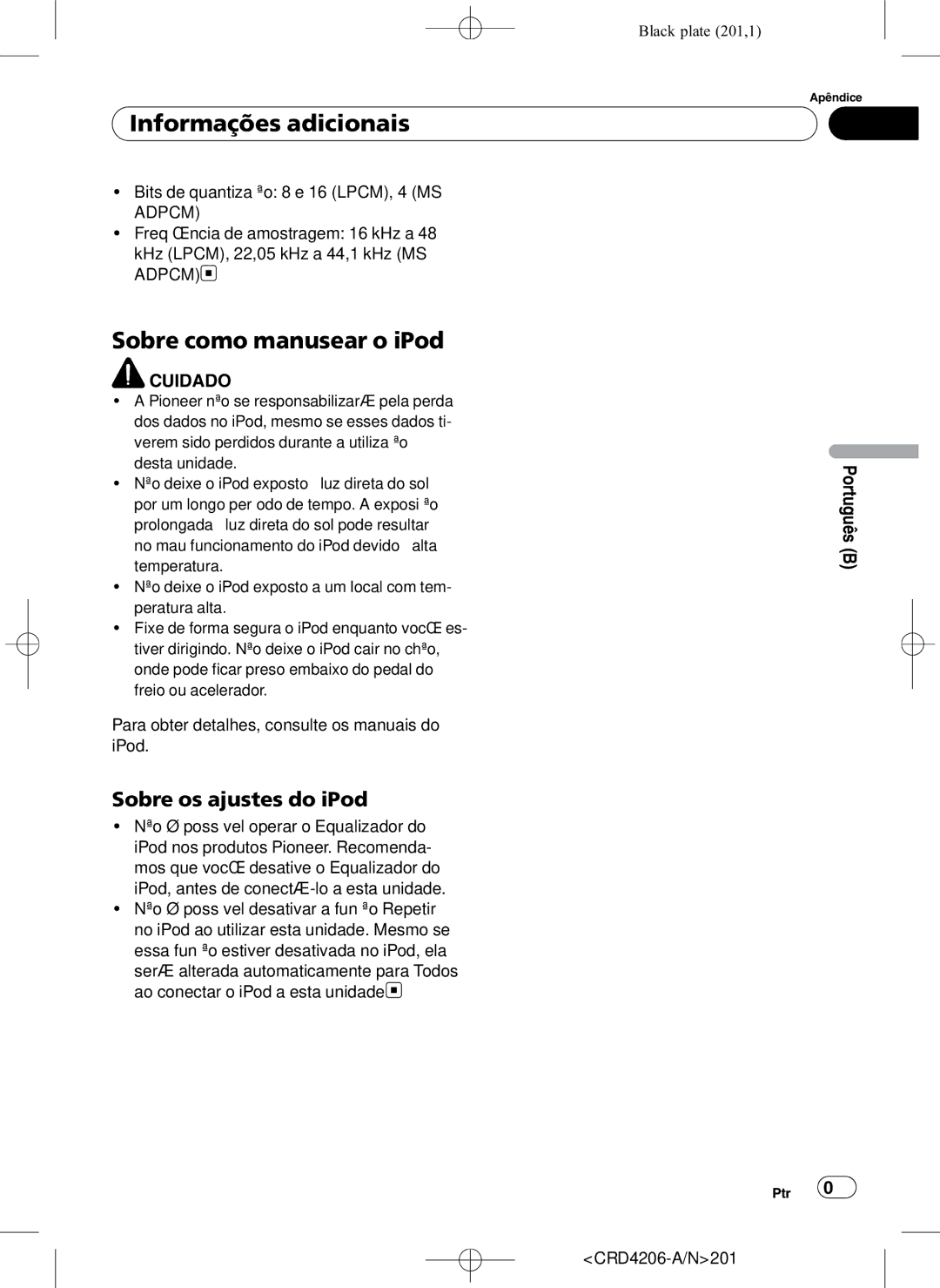 Pioneer DEH-P8950BT Sobre como manusear o iPod, Sobre os ajustes do iPod, Bits de quantização 8 e 16 LPCM, 4 MS 