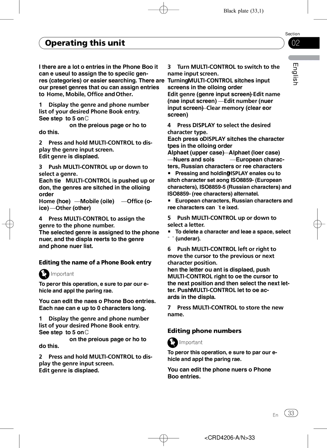 Pioneer DEH-P8950BT operation manual Editing the name of a Phone Book entry, Editing phone numbers 