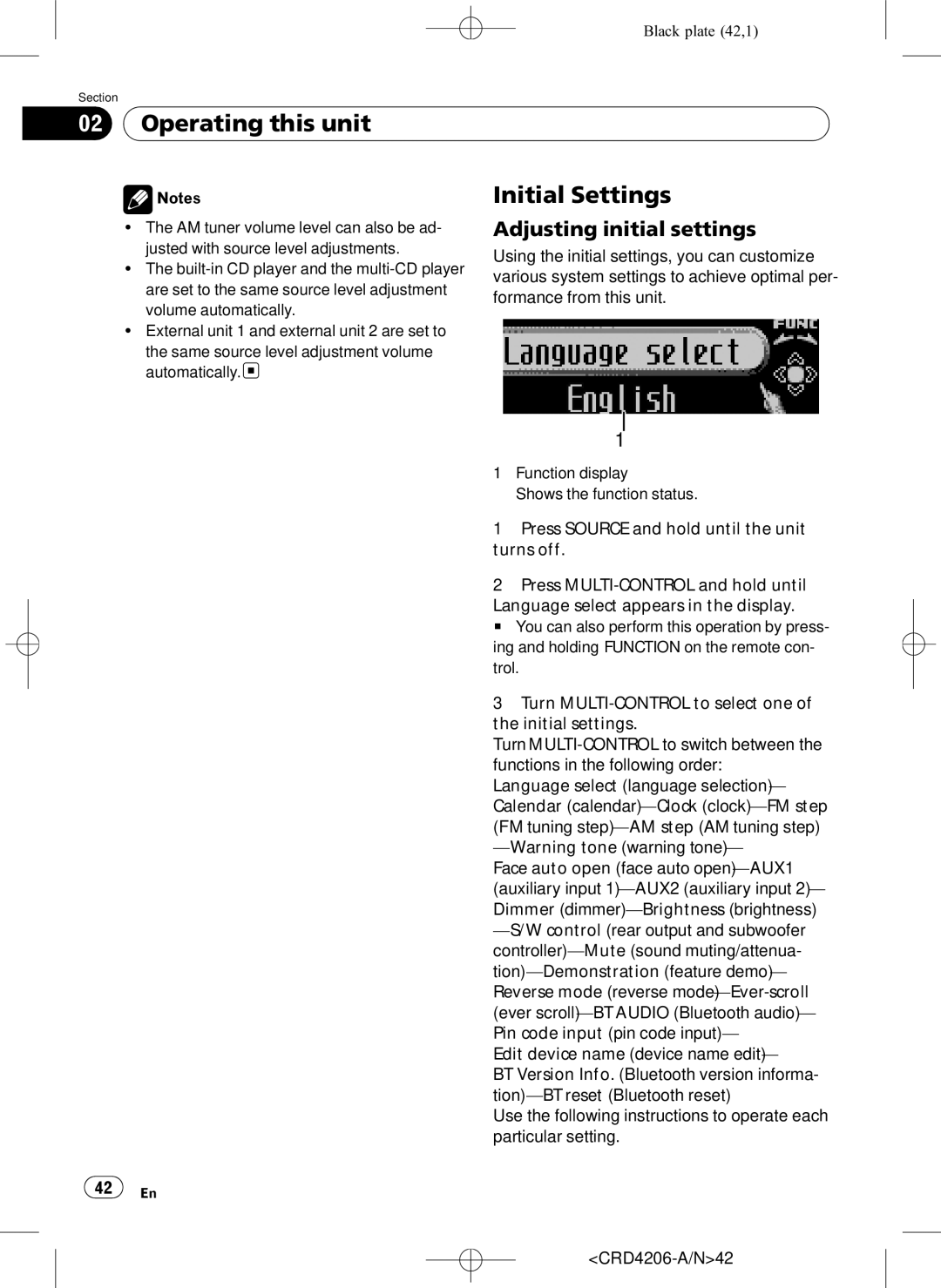 Pioneer DEH-P8950BT operation manual Operating this unit Initial Settings, Adjusting initial settings 