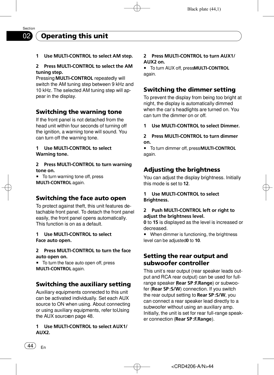 Pioneer DEH-P8950BT operation manual Switching the warning tone, Switching the dimmer setting, Switching the face auto open 