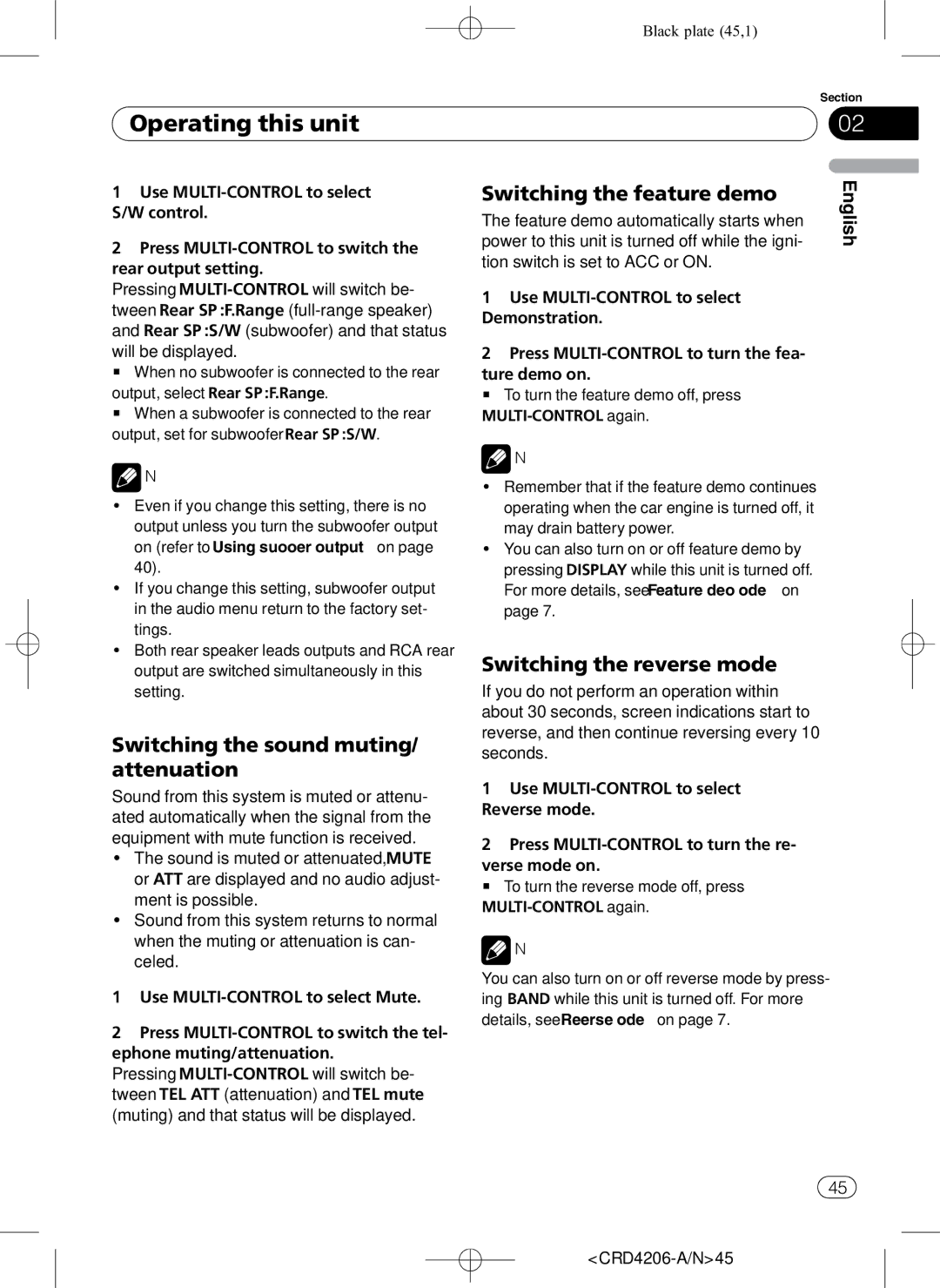 Pioneer DEH-P8950BT Switching the sound muting/ attenuation, Switching the feature demo, Switching the reverse mode 