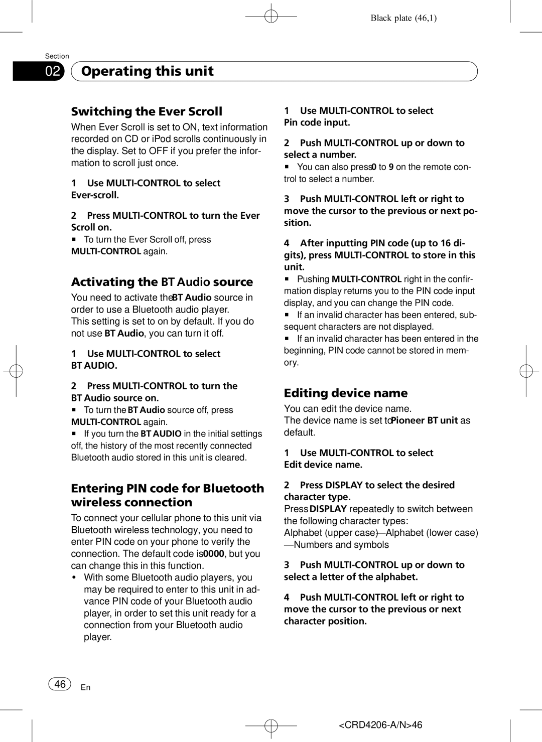 Pioneer DEH-P8950BT operation manual Switching the Ever Scroll, Activating the BT Audio source, Editing device name 