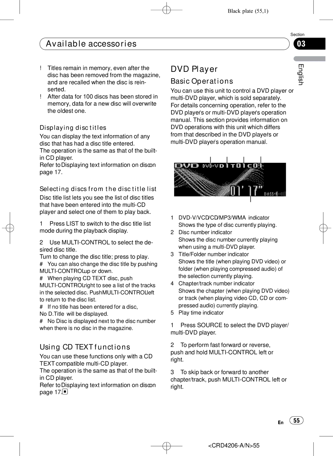 Pioneer DEH-P8950BT DVD Player, Using CD Text functions, Displaying disc titles, Selecting discs from the disc title list 