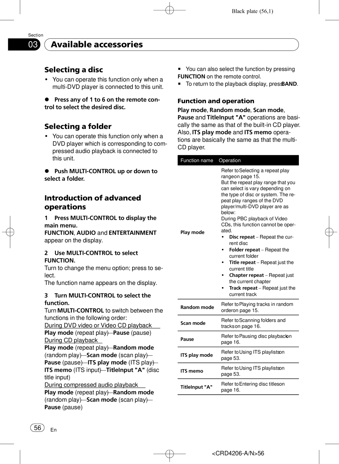 Pioneer DEH-P8950BT operation manual Selecting a disc, Selecting a folder, CRD4206-A/N56 