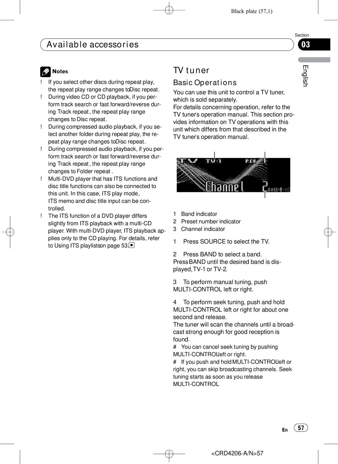 Pioneer DEH-P8950BT Available accessories TV tuner, If you select other discs during repeat play, CRD4206-A/N57 