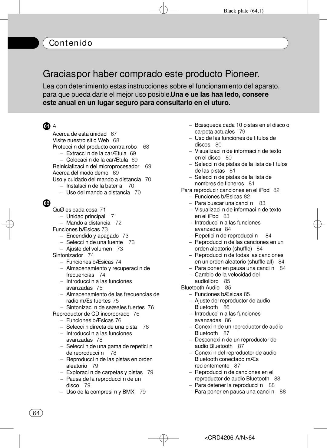 Pioneer DEH-P8950BT Contenido, Antes de comenzar Acerca de esta unidad, Protección del producto contra robo, CRD4206-A/N64 