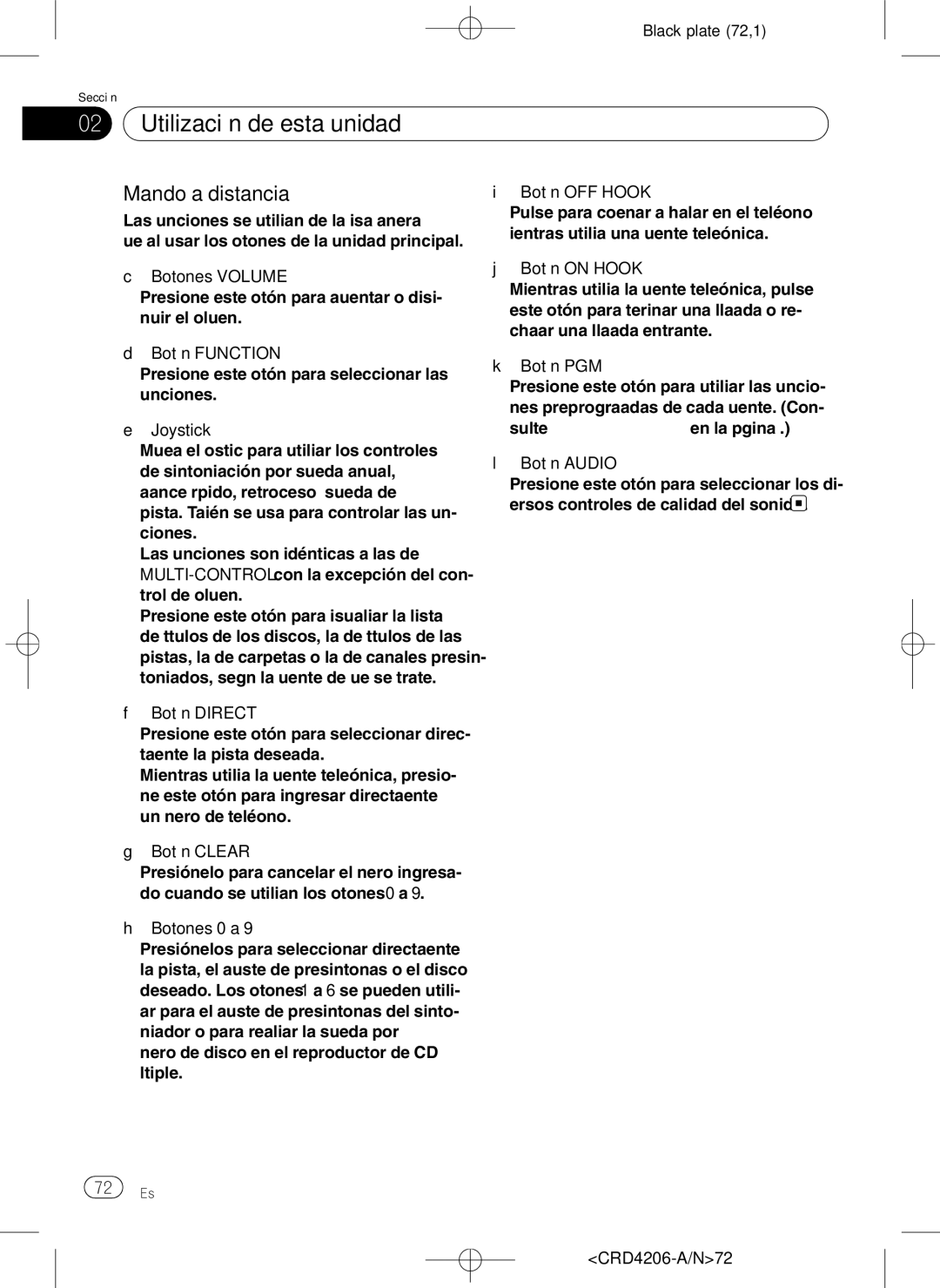 Pioneer DEH-P8950BT operation manual Mando a distancia, CRD4206-A/N72 