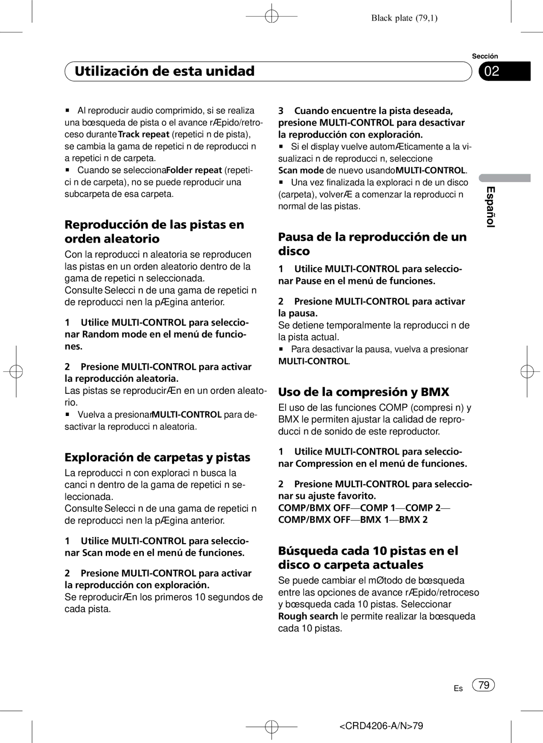 Pioneer DEH-P8950BT operation manual Reproducción de las pistas en orden aleatorio, Exploración de carpetas y pistas 