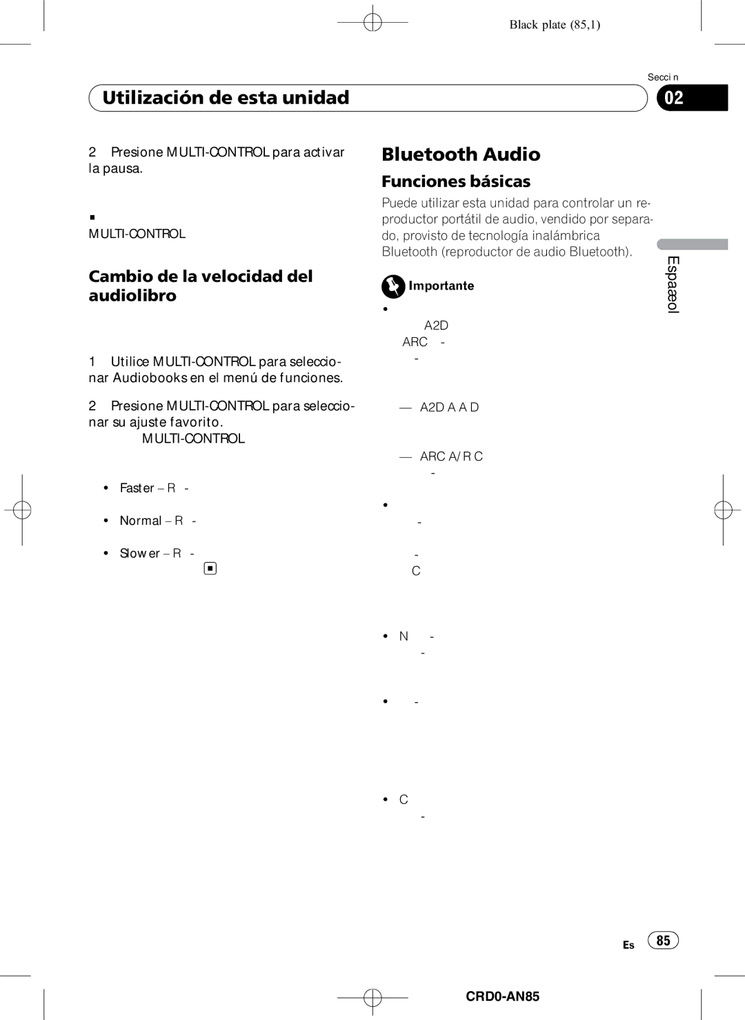 Pioneer DEH-P8950BT operation manual Cambio de la velocidad del audiolibro 