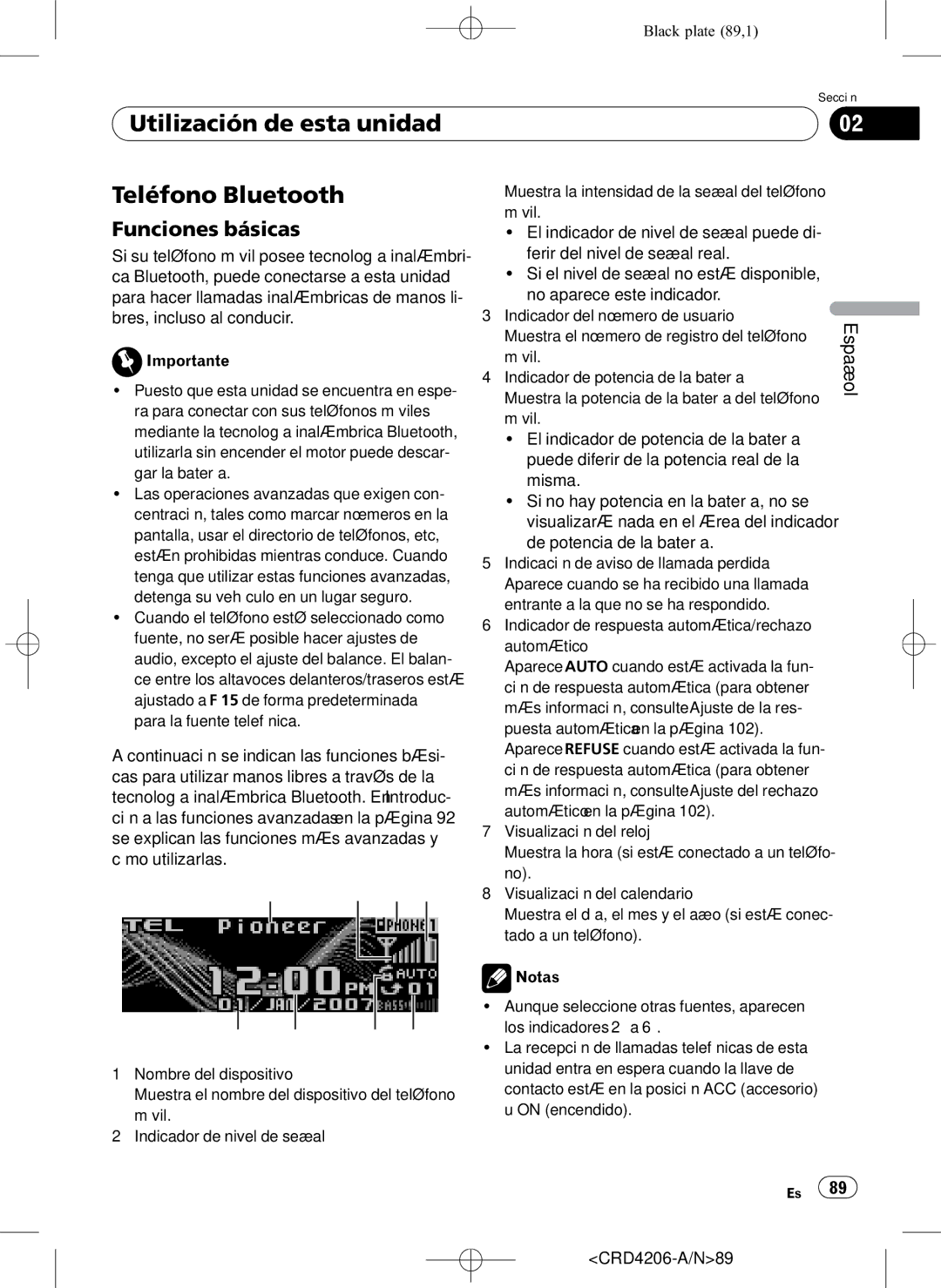 Pioneer DEH-P8950BT operation manual Utilización de esta unidad Teléfono Bluetooth 