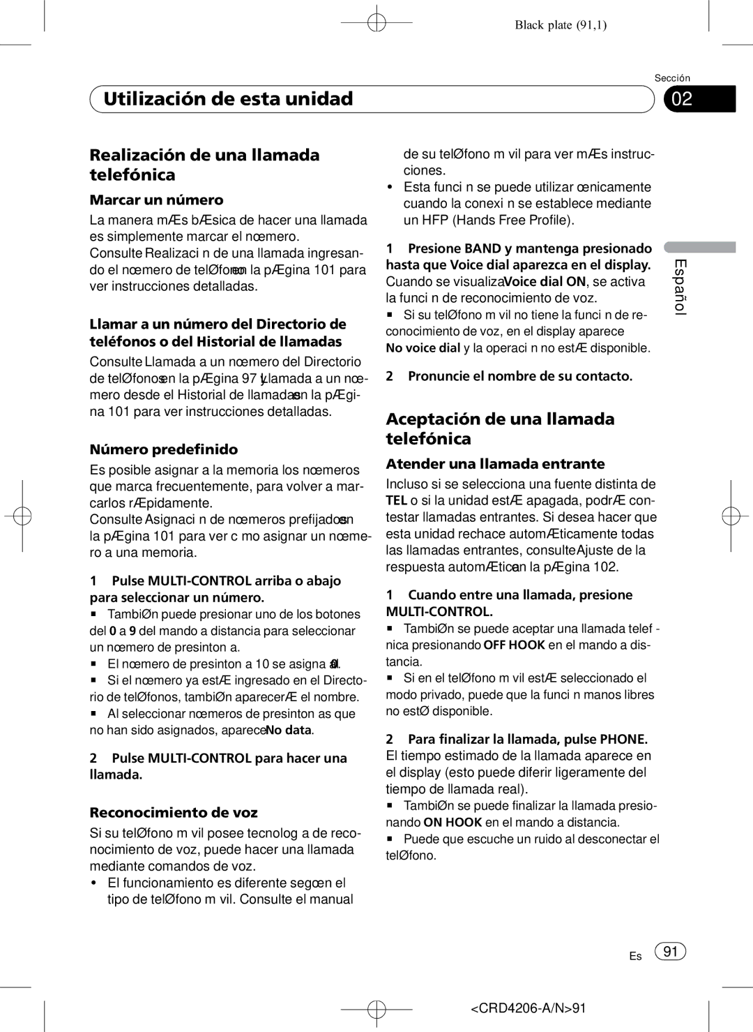 Pioneer DEH-P8950BT operation manual Realización de una llamada telefónica, Aceptación de una llamada telefónica 