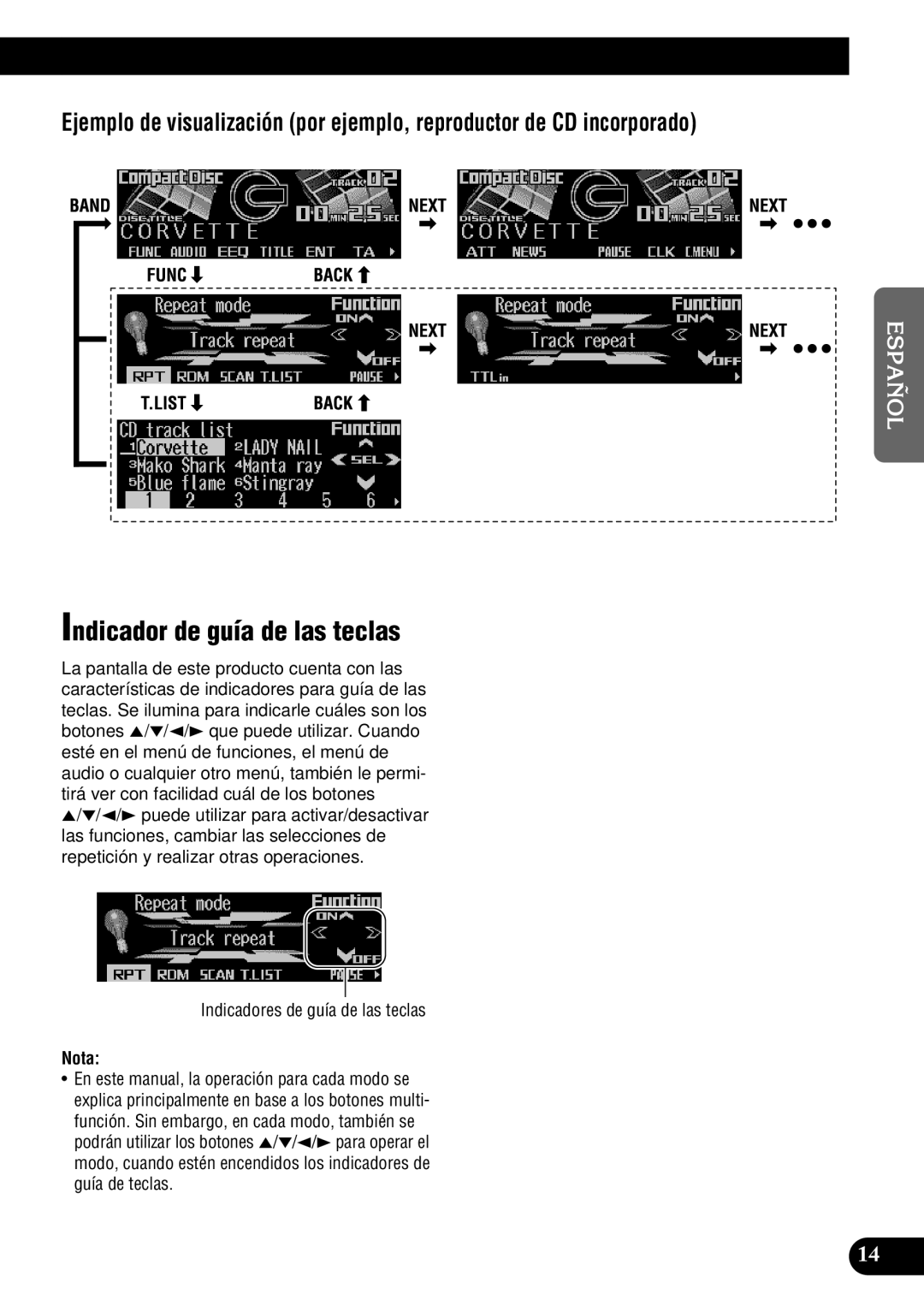 Pioneer DEH-P900HDD operation manual Indicador de guía de las teclas 