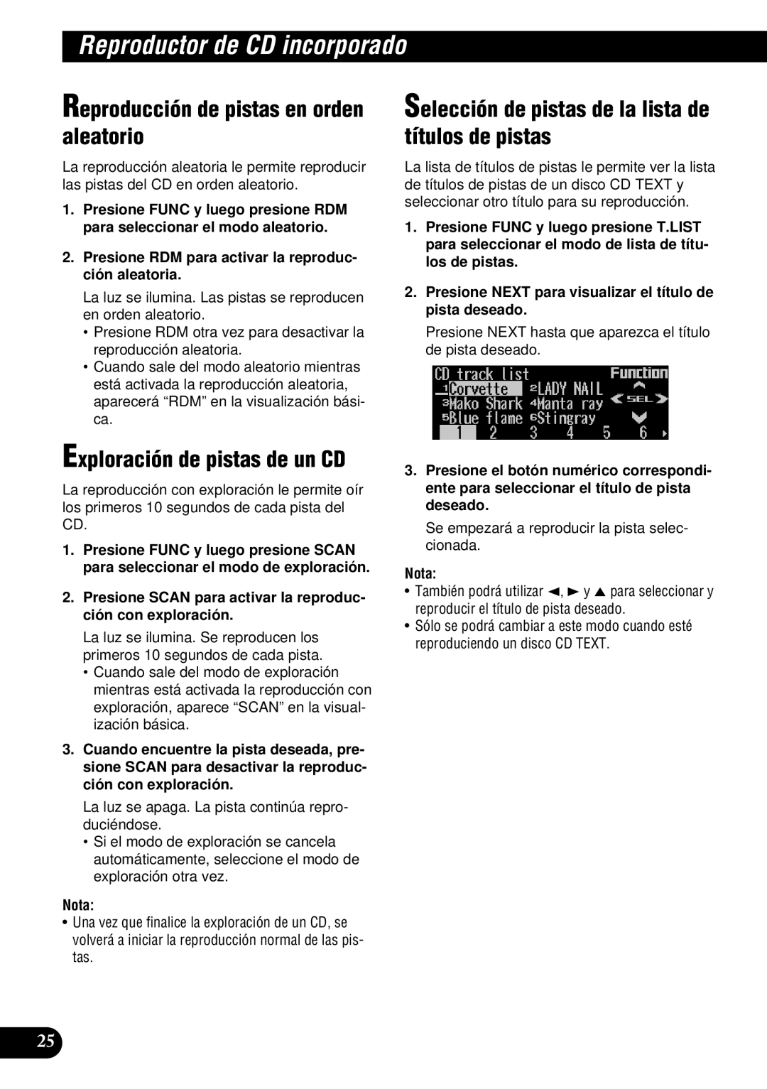 Pioneer DEH-P900HDD operation manual Reproducción de pistas en orden aleatorio, Exploración de pistas de un CD 