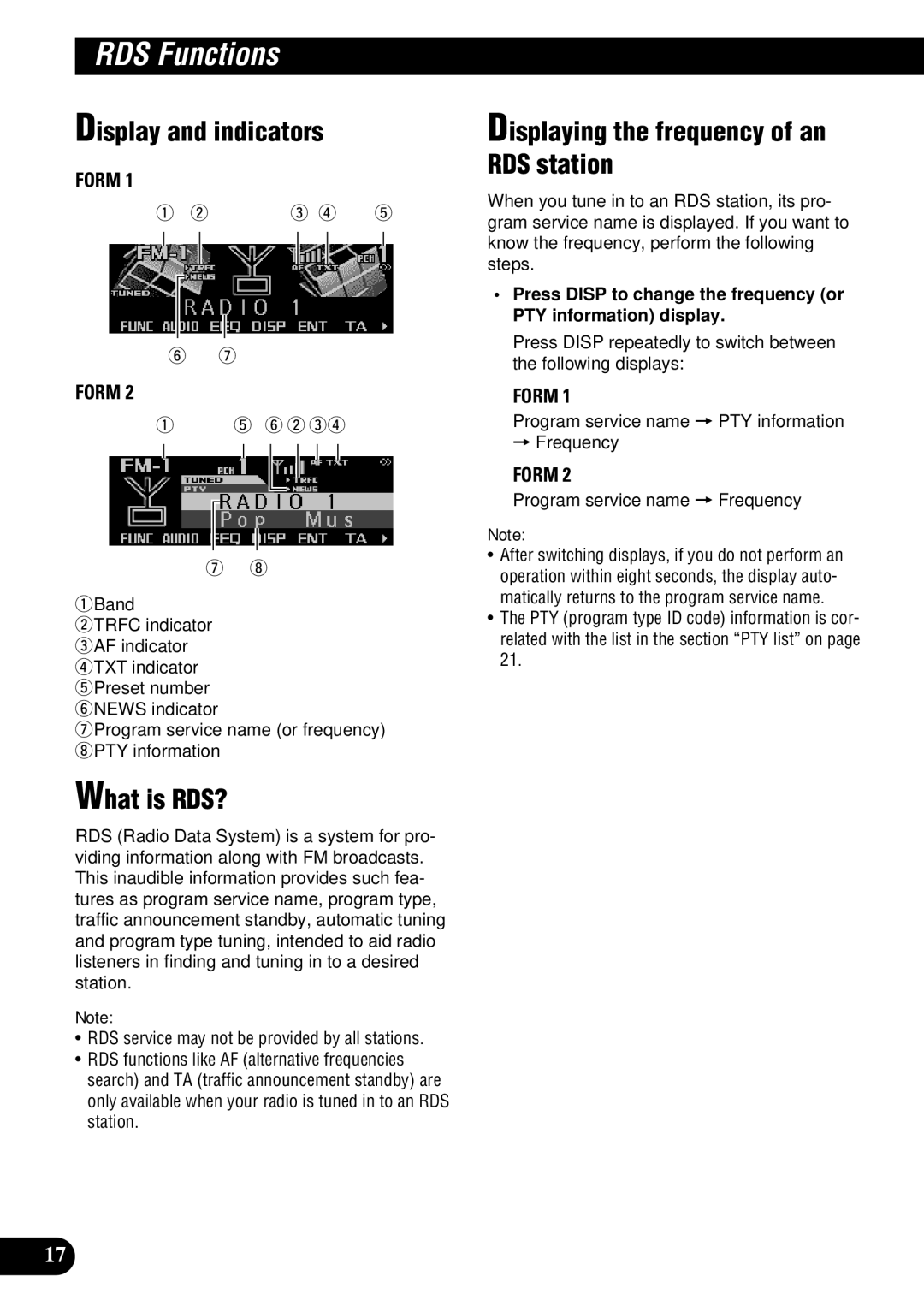 Pioneer DEH-P900HDD operation manual RDS Functions, What is RDS?, Displaying the frequency of an RDS station 