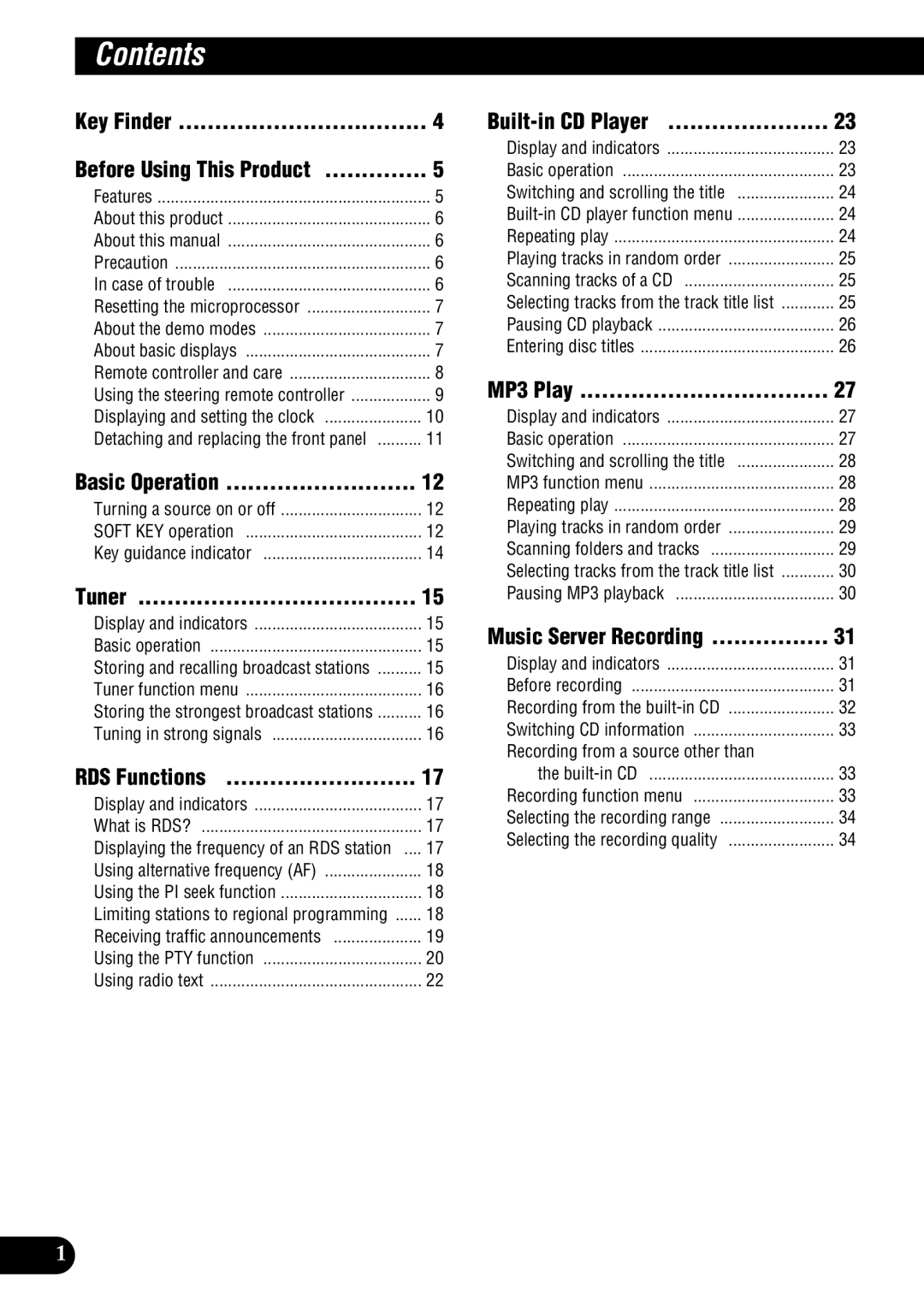 Pioneer DEH-P900HDD operation manual Contents 