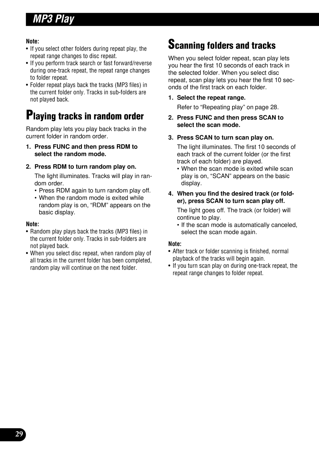 Pioneer DEH-P900HDD operation manual Scanning folders and tracks, Select the repeat range, Refer to Repeating play on 