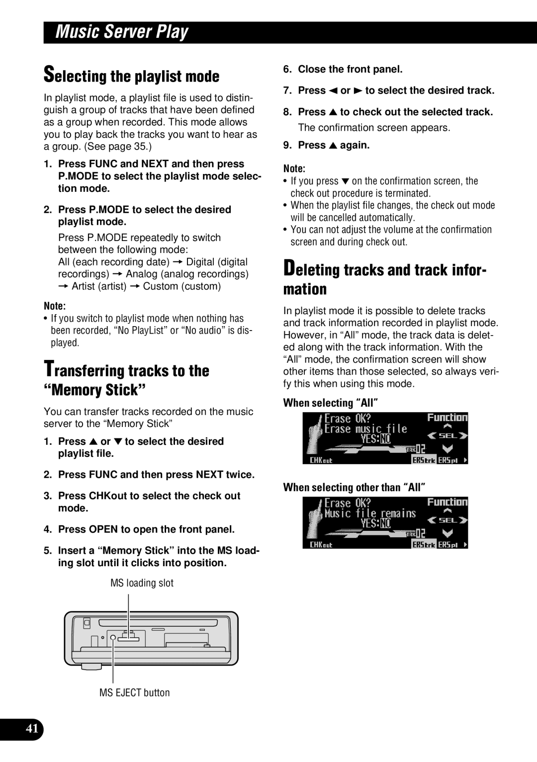 Pioneer DEH-P900HDD operation manual Transferring tracks to the Memory Stick, Deleting tracks and track infor- mation 