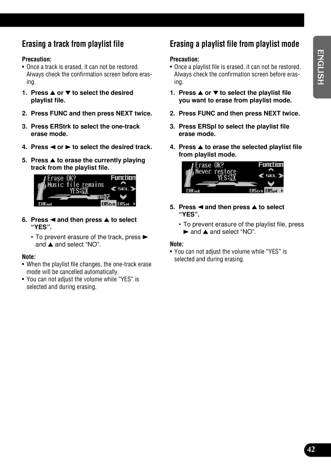 Pioneer DEH-P900HDD operation manual Erasing a track from playlist file, Erasing a playlist file from playlist mode 